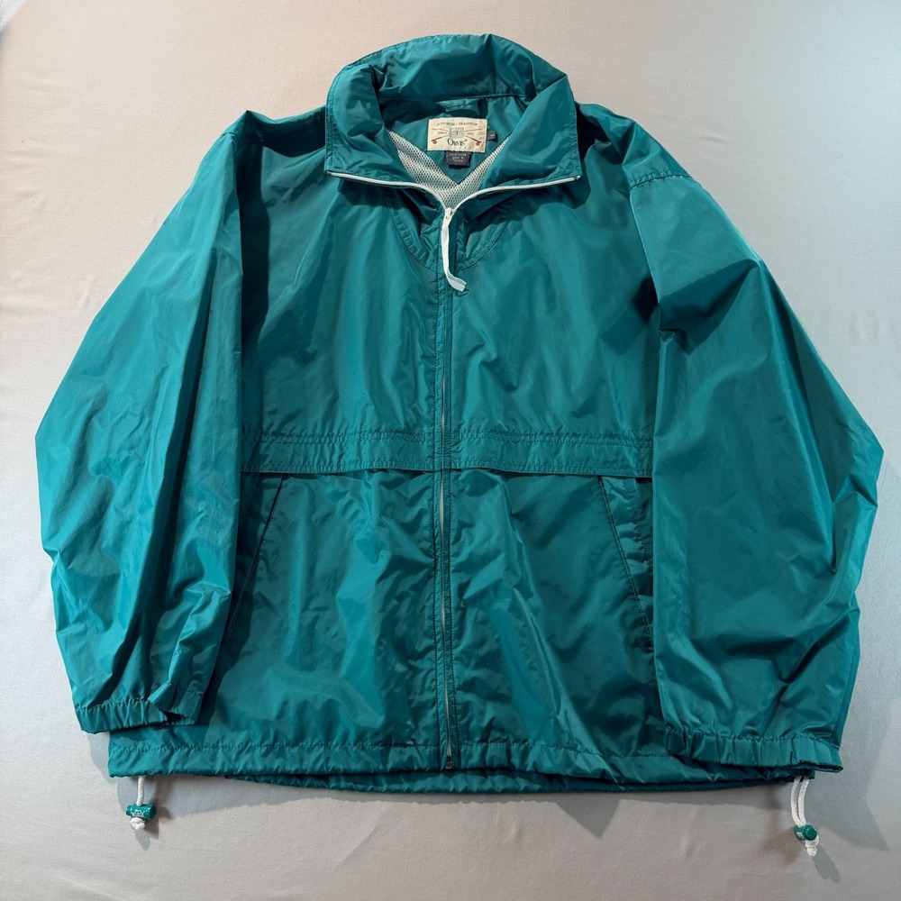 Orvis Vintage Teal Windbreaker Jacket Men's Large Full Zip Lightweight Nylon
